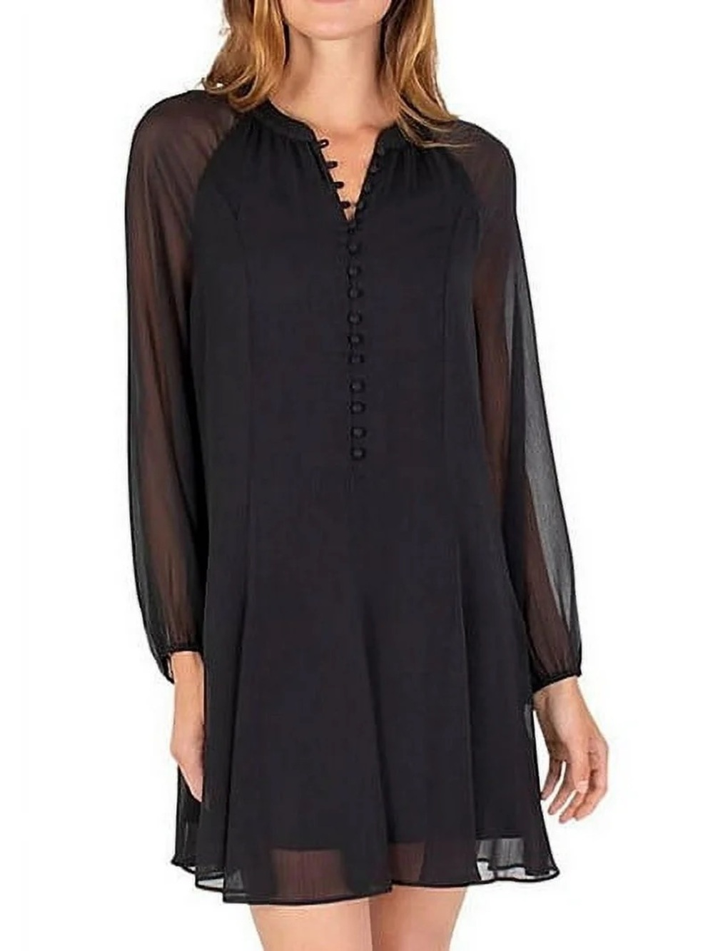 Joie Black Balloon Sleeve Button Front Silk Dress Sheer Tunic XXL